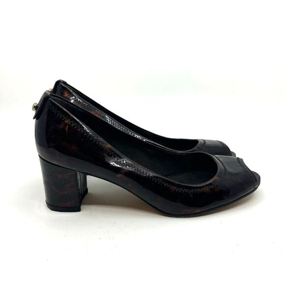 Stuart Weitzman Tortoise Brown Peep Toe Block Heels 7.5 US - Picture 3 of 9